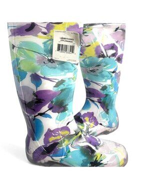 New George Made In Canada Floral Garden Rubber Rain Waterproof Boots Women's 7